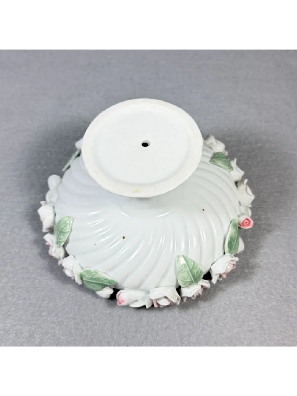 Vintage Encrusted Porcelain Rose Pedestal Bowl Capodimonte Style Candy Dish - Picture 6 of 11